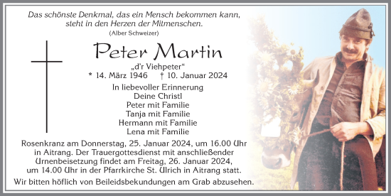 Traueranzeige von Peter Martin von Allgäuer Zeitung, Marktoberdorf