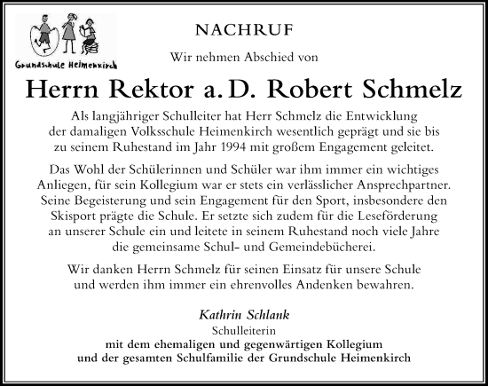 Traueranzeige von Robert Schmelz von Der Westallgäuer