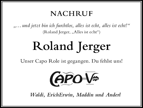 Traueranzeige von Roland Jerger von Der Westallgäuer