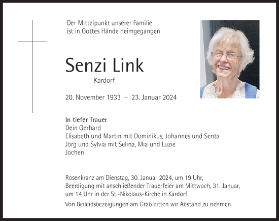 Traueranzeige von Senzi Link von Memminger Zeitung