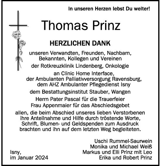 Traueranzeige von Thomas Prinz von Der Westallgäuer