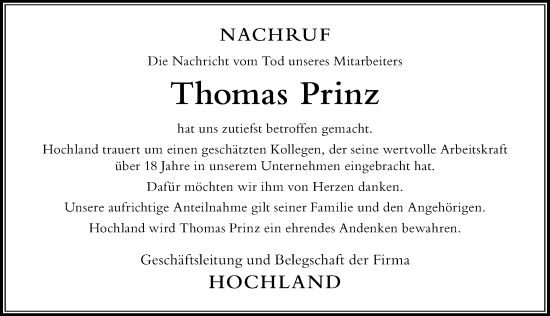 Traueranzeige von Thomas Prinz von Der Westallgäuer