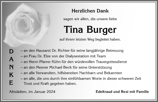 Traueranzeige von Tina Burger von Allgäuer Anzeigeblatt