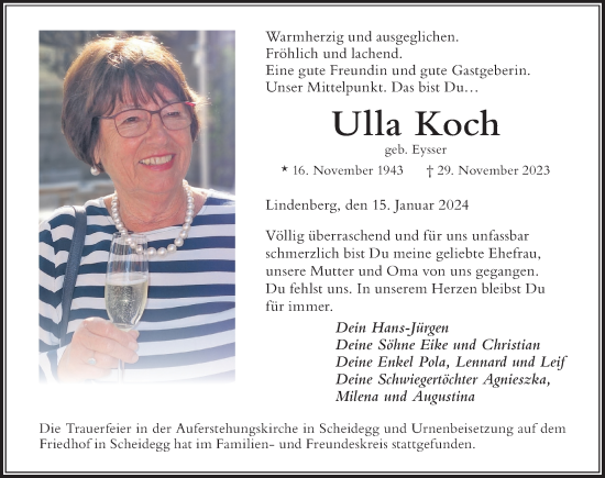 Traueranzeige von Ulla Koch von Der Westallgäuer