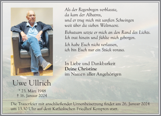 Traueranzeige von Uwe Ullrich von Allgäuer Zeitung,Kempten
