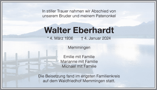 Traueranzeige von Walter Eberhardt von Memminger Zeitung