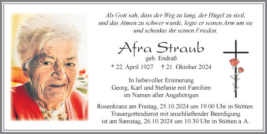 Traueranzeige von Afra Straub von Allgäuer Zeitung, Marktoberdorf