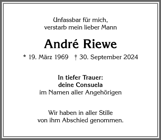 Traueranzeige von André Riewe von Allgäuer Anzeigeblatt