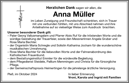 Traueranzeige von Anna Müller von Memminger Zeitung