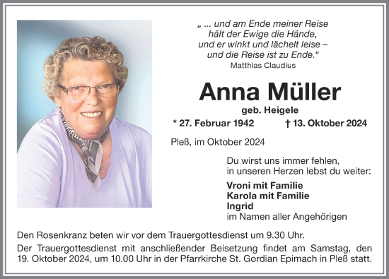 Traueranzeige von Anna Müller von Memminger Zeitung