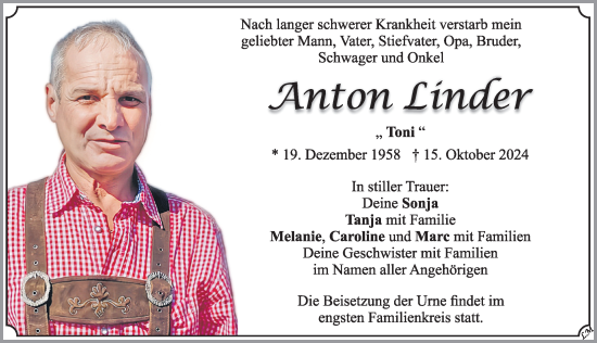 Traueranzeige von Anton Linder von Allgäuer Zeitung, Marktoberdorf