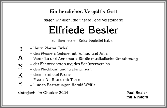 Traueranzeige von Elfriede Besler von Allgäuer Anzeigeblatt