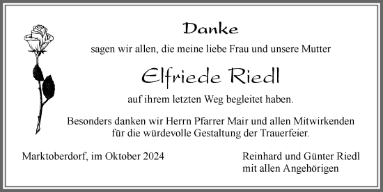 Traueranzeige von Elfriede Riedl von Allgäuer Zeitung, Marktoberdorf