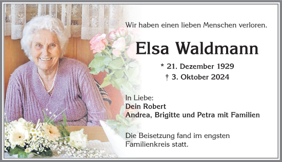 Traueranzeige von Elsa Waldmann von Allgäuer Zeitung,Kempten
