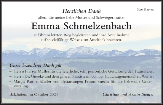 Traueranzeige von Emma Schmelzenbach von Der Westallgäuer