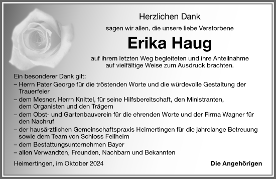 Traueranzeige von Erika Haug von Memminger Zeitung