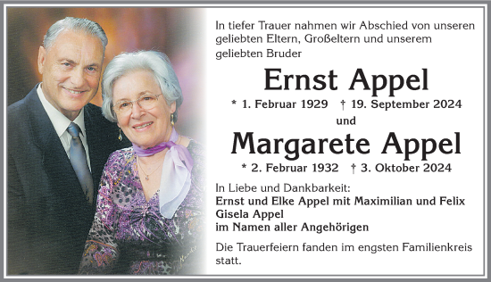 Traueranzeige von Ernst Appel von Allgäuer Zeitung,Kempten