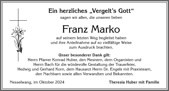 Traueranzeige von Franz Marko von Allgäuer Zeitung, Füssen