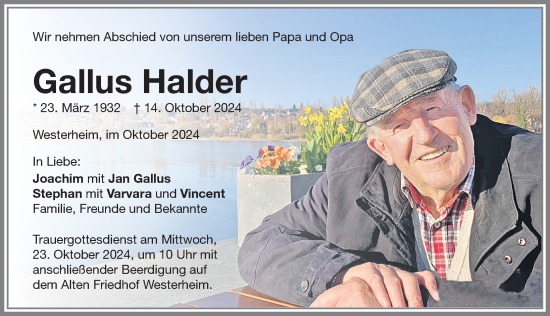 Traueranzeige von Gallus Halder von Memminger Zeitung