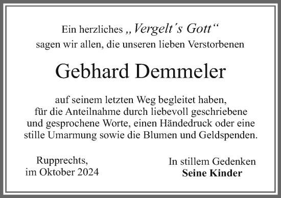 Traueranzeige von Gebhard Demmeler von Allgäuer Zeitung, Marktoberdorf