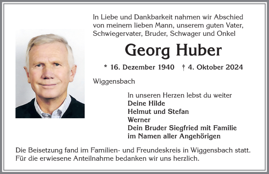 Traueranzeige von Georg Huber von Allgäuer Zeitung,Kempten