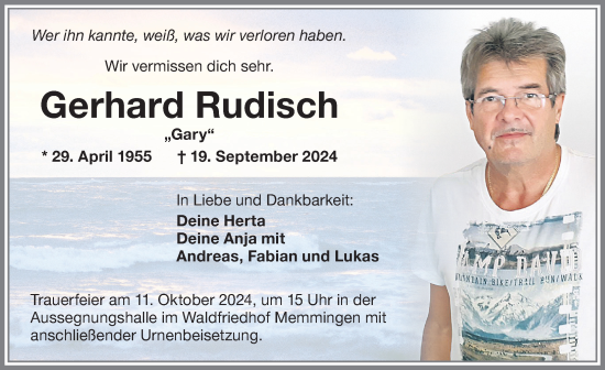 Traueranzeige von Gerhard Rudisch von Memminger Zeitung