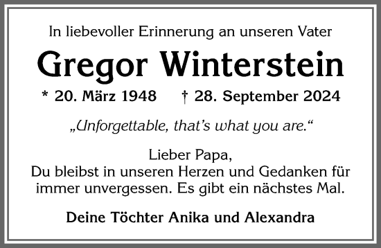 Traueranzeige von Gregor Winterstein von Allgäuer Zeitung, Gesamtausgabe