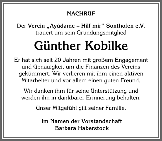 Traueranzeige von Günther Kobilke von Allgäuer Anzeigeblatt