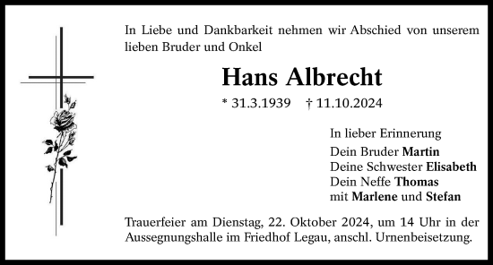 Traueranzeige von Hans Albrecht von Memminger Zeitung