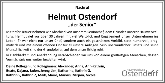 Traueranzeige von Helmut Ostendorf von Allgäuer Zeitung,Kempten