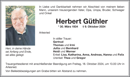 Traueranzeige von Herbert Güthler von Memminger Zeitung
