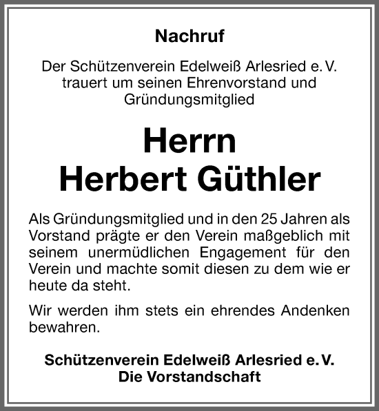 Traueranzeige von Herbert Güthler von Memminger Zeitung