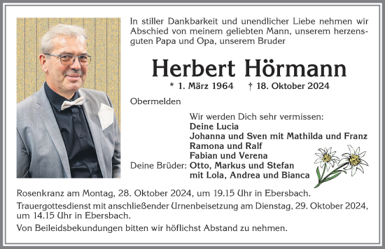 Traueranzeige von Herbert Hörmann von Allgäuer Zeitung, Marktoberdorf