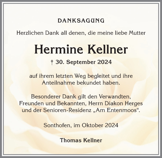 Traueranzeige von Hermine Kellner von Allgäuer Anzeigeblatt