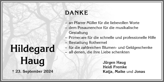 Traueranzeige von Hildegard Haug von Memminger Zeitung