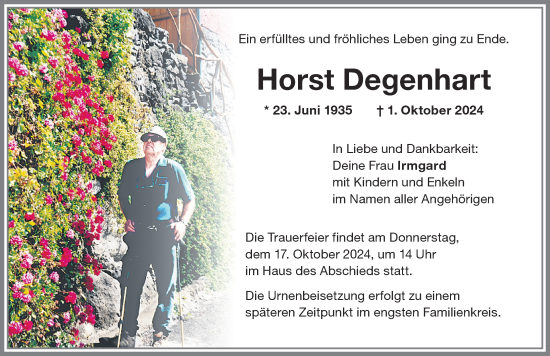 Traueranzeige von Horst Degenhart von Memminger Zeitung