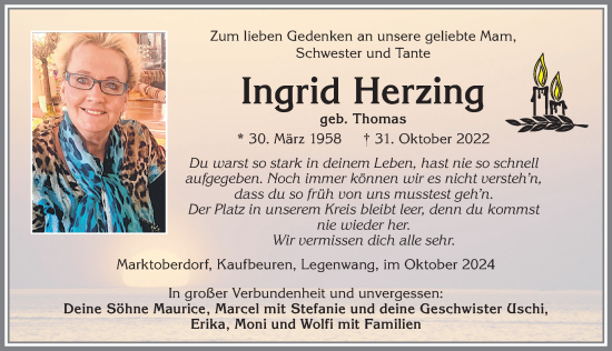 Traueranzeige von Ingrid Herzing von Allgäuer Zeitung, Marktoberdorf