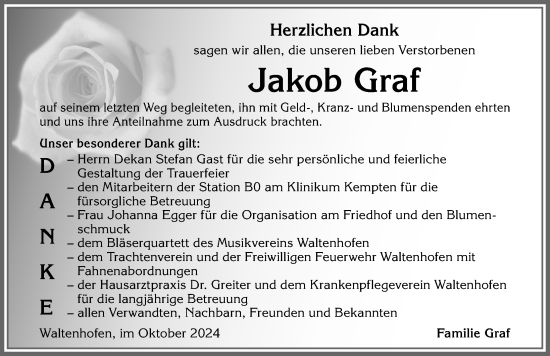 Traueranzeige von Jakob Graf von Allgäuer Zeitung,Kempten