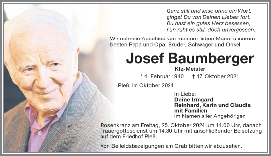 Traueranzeige von Josef Baumberger von Memminger Zeitung