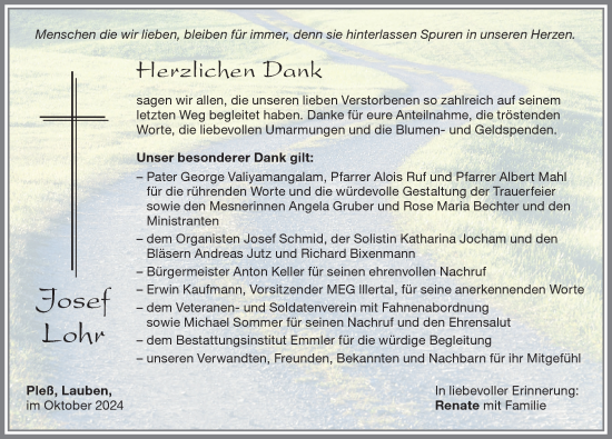 Traueranzeige von Josef Lohr von Memminger Zeitung