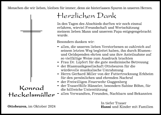 Traueranzeige von Konrad Heckelsmüller von Memminger Zeitung
