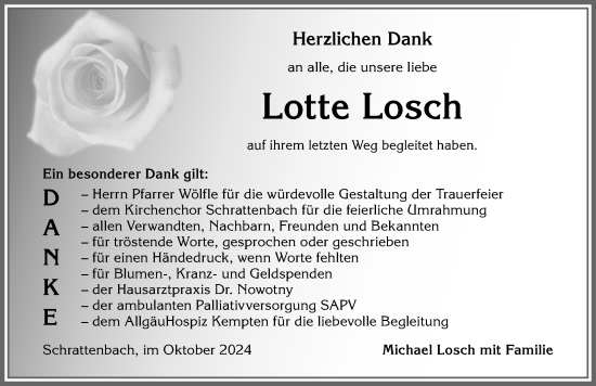 Traueranzeige von Lotte Losch von Allgäuer Zeitung,Kempten