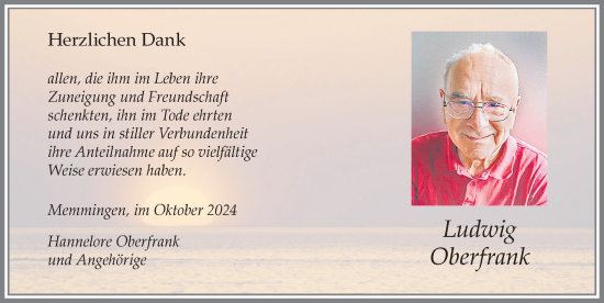 Traueranzeige von Ludwig Oberfrank von Memminger Zeitung