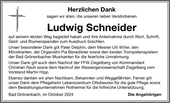 Traueranzeige von Ludwig Schneider von Memminger Zeitung