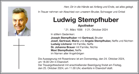 Traueranzeige von Ludwig Stempfhuber von Memminger Zeitung