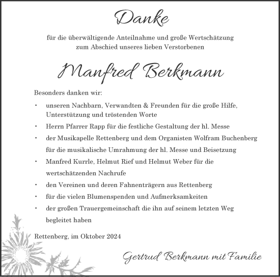 Traueranzeige von Manfred Berkmann von Allgäuer Anzeigeblatt