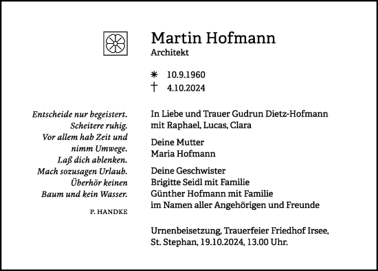 Traueranzeige von Martin Hofmann von Mittelschwäbische Nachrichten, Augsburger Allgemeine