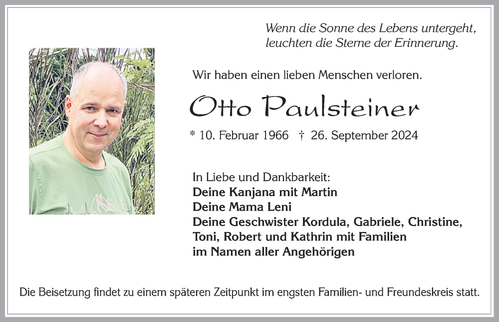  Traueranzeige für Otto Paulsteiner vom 05.10.2024 aus Allgäuer Zeitung, Füssen