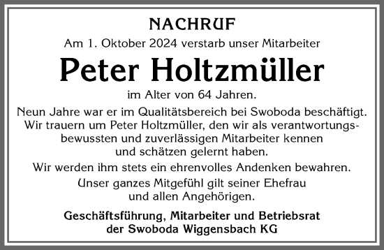 Traueranzeige von Peter Holtzmüller von Allgäuer Zeitung,Kempten