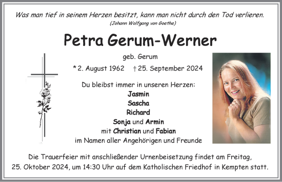 Traueranzeige von Petra Gerum-Werner von Allgäuer Zeitung,Kempten